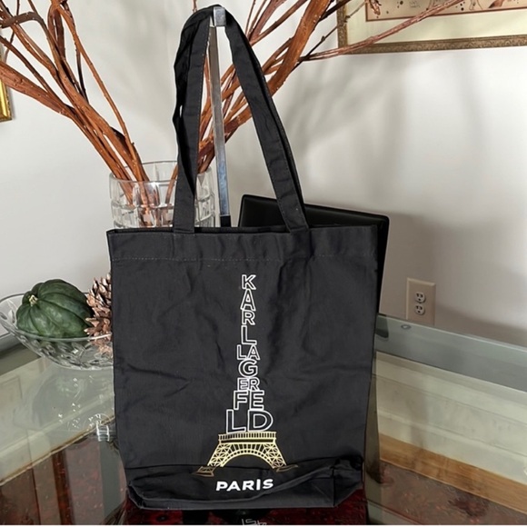 Karl Lagerfeld Handbags - KARL LAGERFELD Travel Eiffel Tower Tote Black Bag %100 Cotton 16" X 13" X 3"